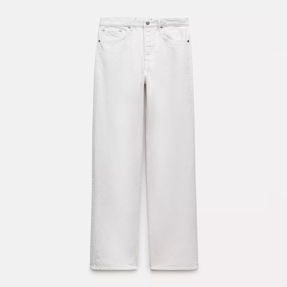 Zara High Rise Full Length Slouchy Women Jeans - White/Cream